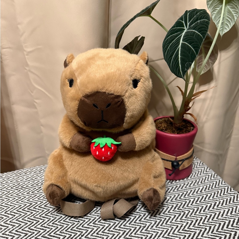 Sleepyville Critters Capybara Plush Backpack with Strawberry 🍓